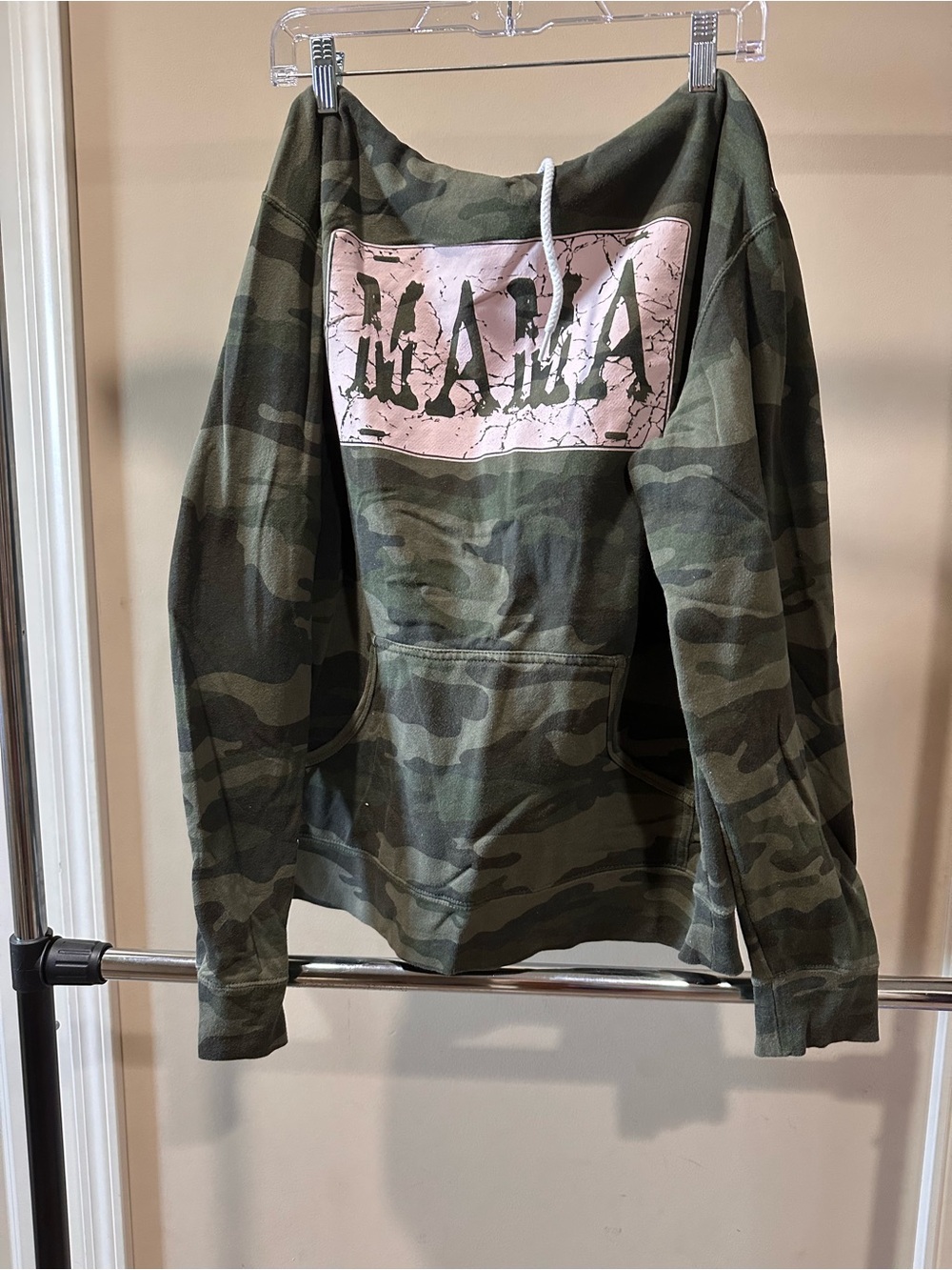 Camo Graphic Hoodie with Pink Patch